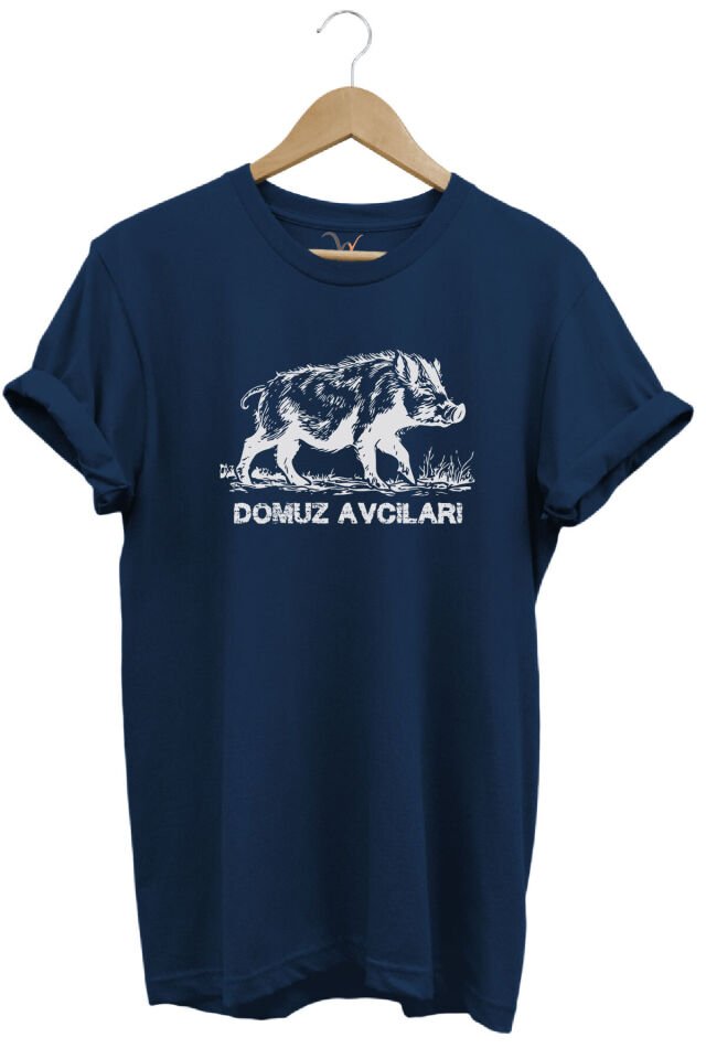 Avcılık Hunter Domuz Avcıları Baskılı Domuz Avı %100 Pamuk Regular Fit Siyah T-shirt Lacivert - M