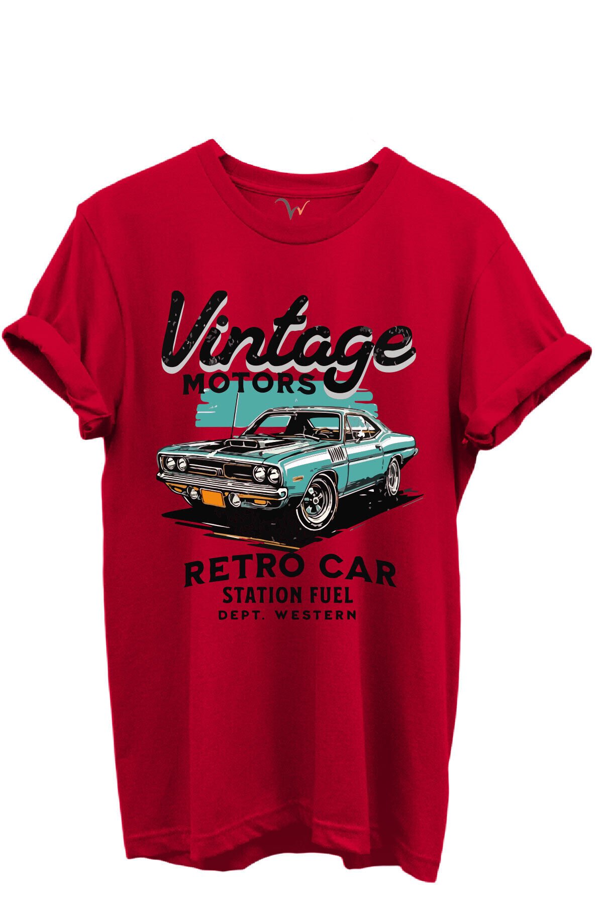 Vintage Motors Yazılı Retro Araba Baskılı %100 Pamuk Regular Fit Unisex T-Shirt Kırmızı - L