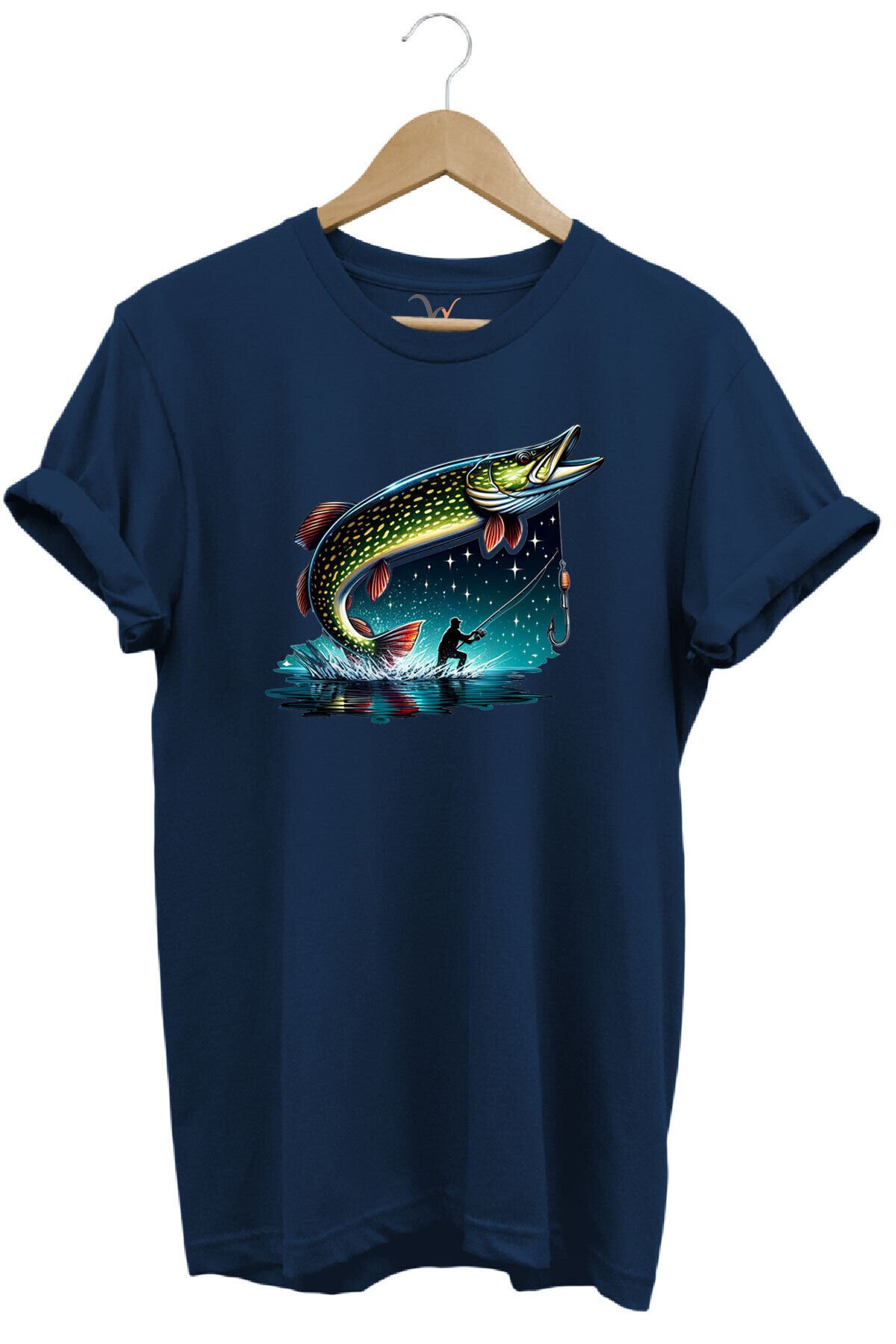 Fishing Avcılık Sazan Balığı Tasarım Baskılı %100 Pamuk Regular Fit T-shirt Lacivert - M