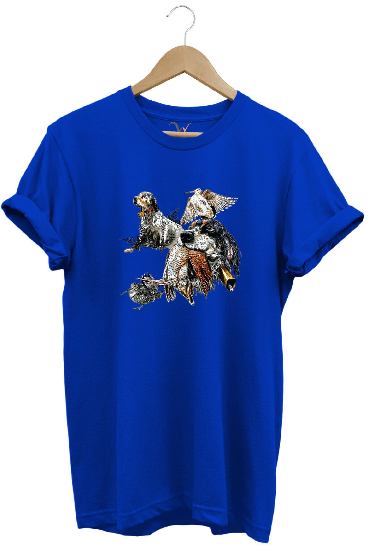 Hunting Outdoor English Setter Çulluk Baskılı %100 Pamuk Regular Fit Bisiklet Yaka T-shirt Mavi - 2XL