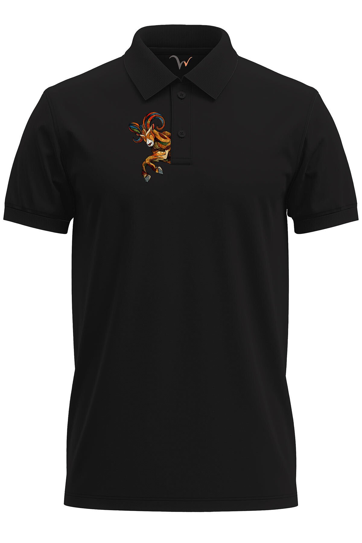 Outdoor Stil Dağ Keçisi Göğüs Baskılı Regular Fit %100 Pamuk Polo Yaka T-Shirt Siyah - 2XL
