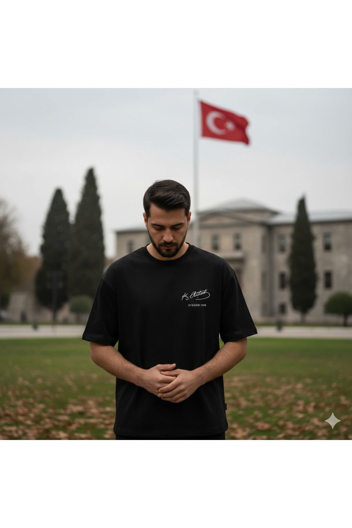 10 Kasım 1938 ATATÜRK İmzalı Oversize %100 Pamuk Unisex Siyah T-Shirt Siyah - L