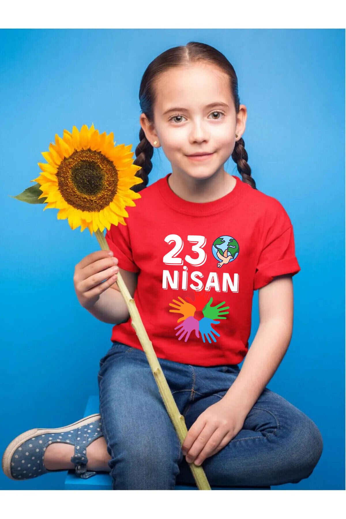 23 Nisan Çocuk Bayramı Baskılı Atatürk Regular Fit %100 Pamuk Çocuk Siyah T-shirt Kırmızı - 13-14 Yaş