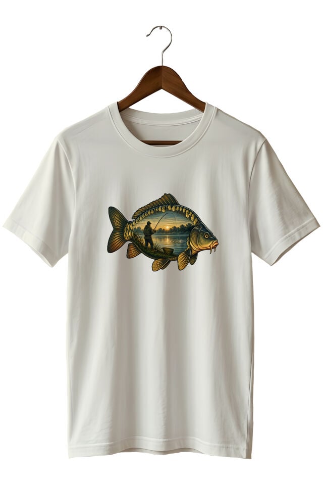 Widi Collection Sazan Balığı Baskılı Unisex T-Shirt – Balıkçı ve Olta Balıkçılığı Temalı Kısa Kollu Bisiklet Yaka