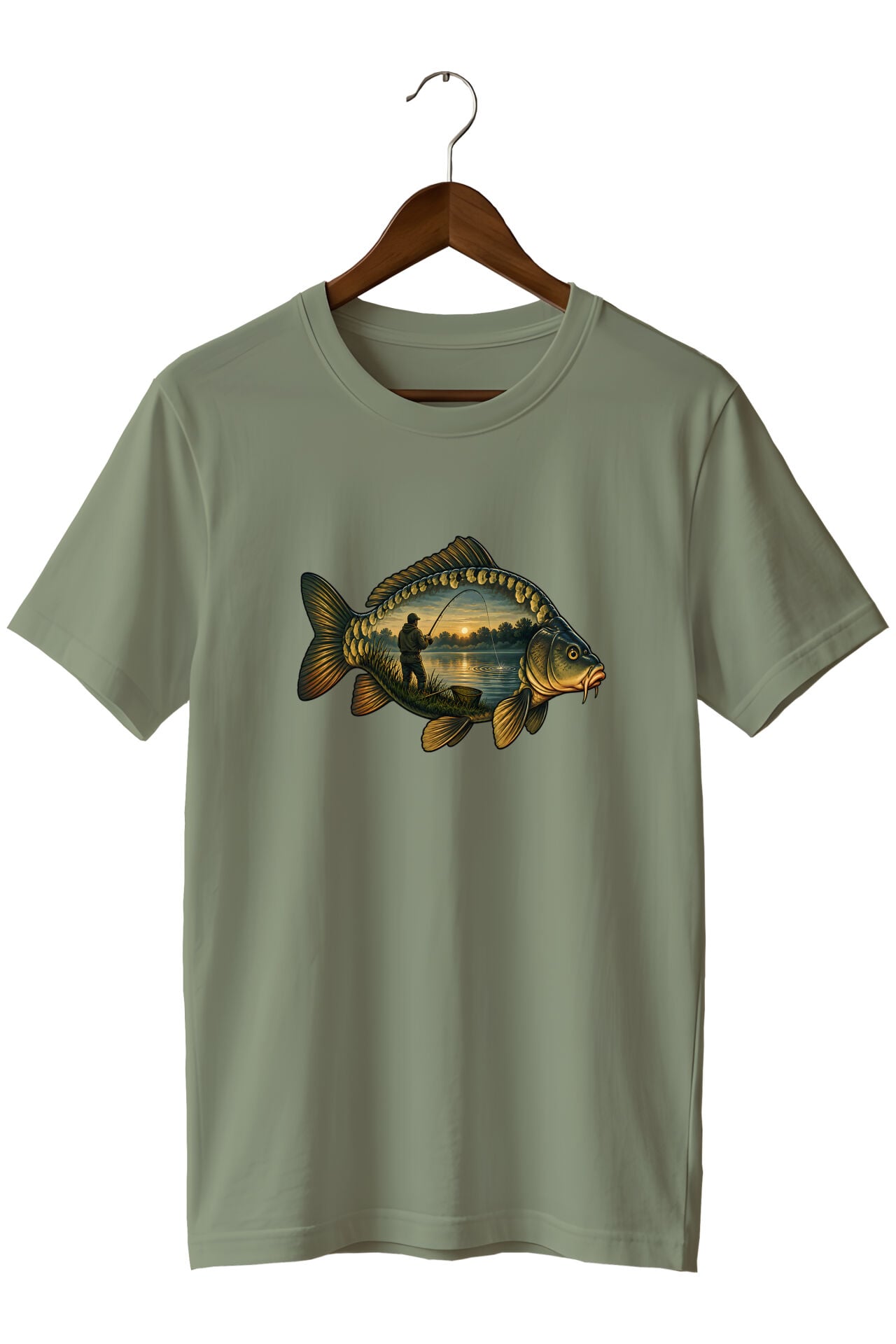Widi Collection Sazan Balığı Baskılı Unisex T-Shirt – Balıkçı ve Olta Balıkçılığı Temalı Kısa Kollu Bisiklet Yaka
