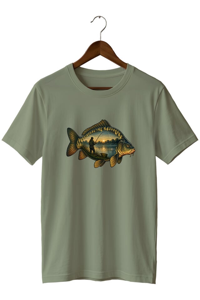 Widi Collection Sazan Balığı Baskılı Unisex T-Shirt – Balıkçı ve Olta Balıkçılığı Temalı Kısa Kollu Bisiklet Yaka