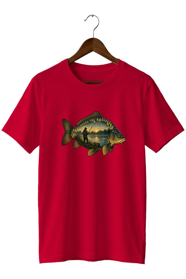 Widi Collection Sazan Balığı Baskılı Unisex T-Shirt – Balıkçı ve Olta Balıkçılığı Temalı Kısa Kollu Bisiklet Yaka