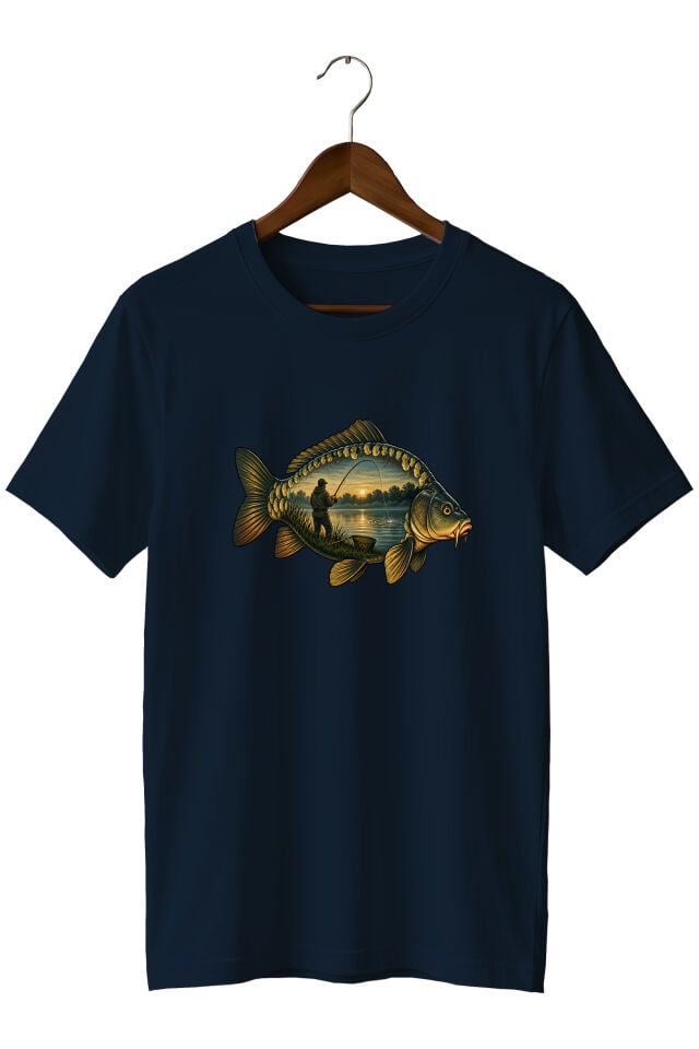 Widi Collection Sazan Balığı Baskılı Unisex T-Shirt – Balıkçı ve Olta Balıkçılığı Temalı Kısa Kollu Bisiklet Yaka