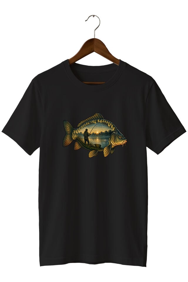 Widi Collection Sazan Balığı Baskılı Unisex T-Shirt – Balıkçı ve Olta Balıkçılığı Temalı Kısa Kollu Bisiklet Yaka