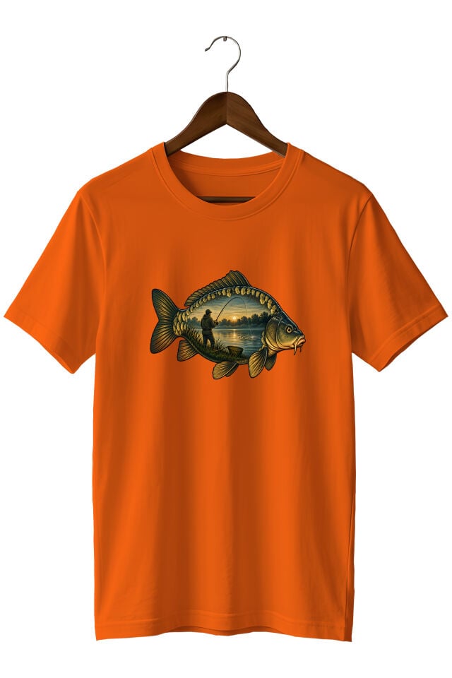 Widi Collection Sazan Balığı Baskılı Unisex T-Shirt – Balıkçı ve Olta Balıkçılığı Temalı Kısa Kollu Bisiklet Yaka