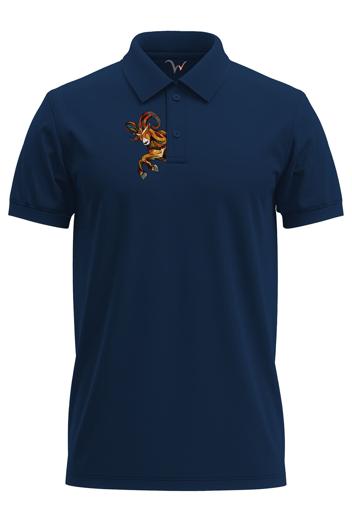 Outdoor Stil Dağ Keçisi Göğüs Baskılı Regular Fit %100 Pamuk Polo Yaka T-Shirt Lacivert - XL