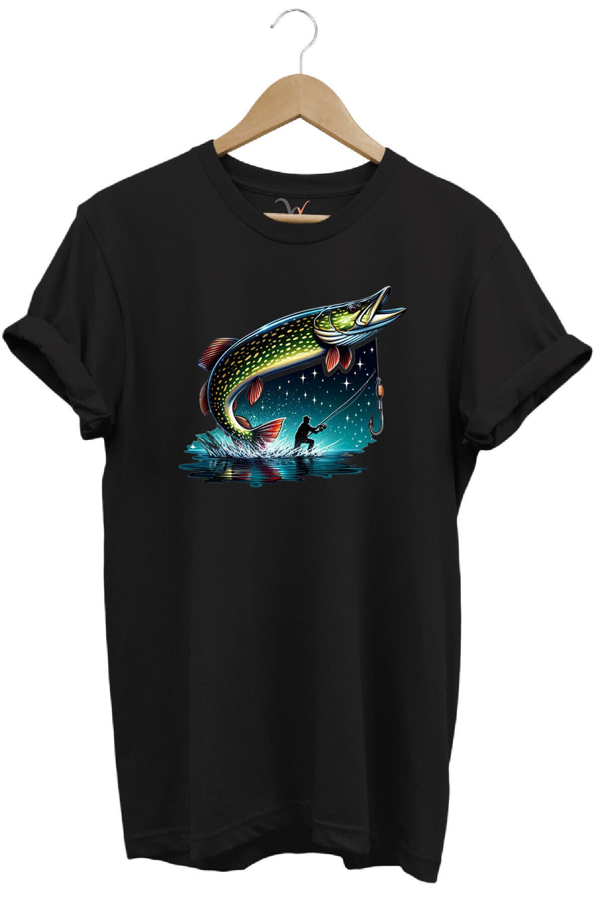 Fishing Avcılık Sazan Balığı Tasarım Baskılı %100 Pamuk Regular Fit T-shirt Siyah - 5XL