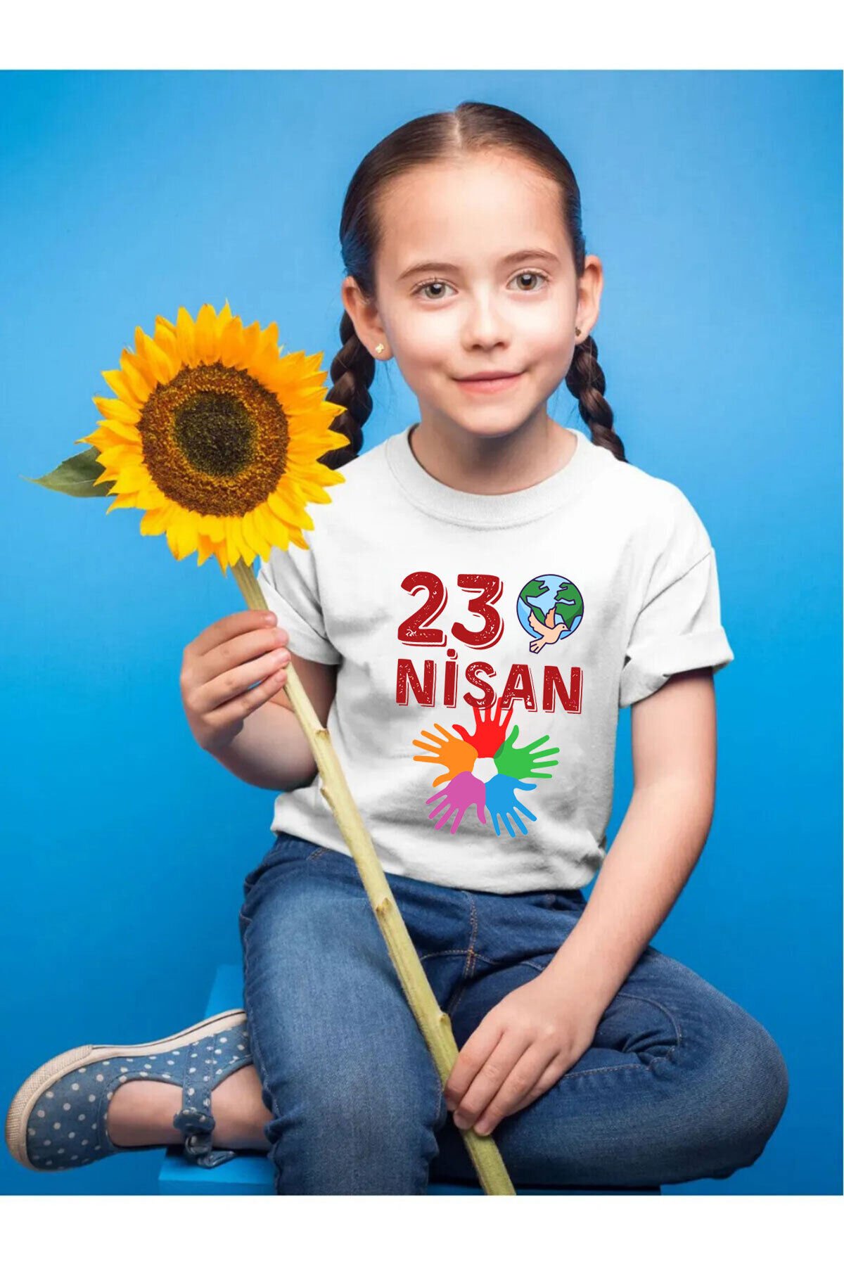 23 Nisan Çocuk Bayramı Baskılı Atatürk Regular Fit %100 Pamuk Çocuk Siyah T-shirt Beyaz - 9-10 Yaş