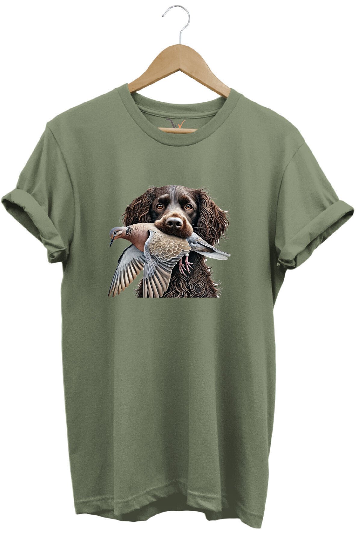 Avcılık Hunter Üveyik Kuşu ve Avcı Boykin Köpeği Tasarım Baskılı %100 Pamuk Regular Fit T-shirt Haki - 2XL
