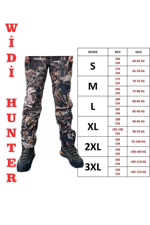 Outdoor Avcılık Kamuflaj Saz Desenli Softshel Kar Su Rüzgar Geçirmez Pantolon Kahverengi - 5XL