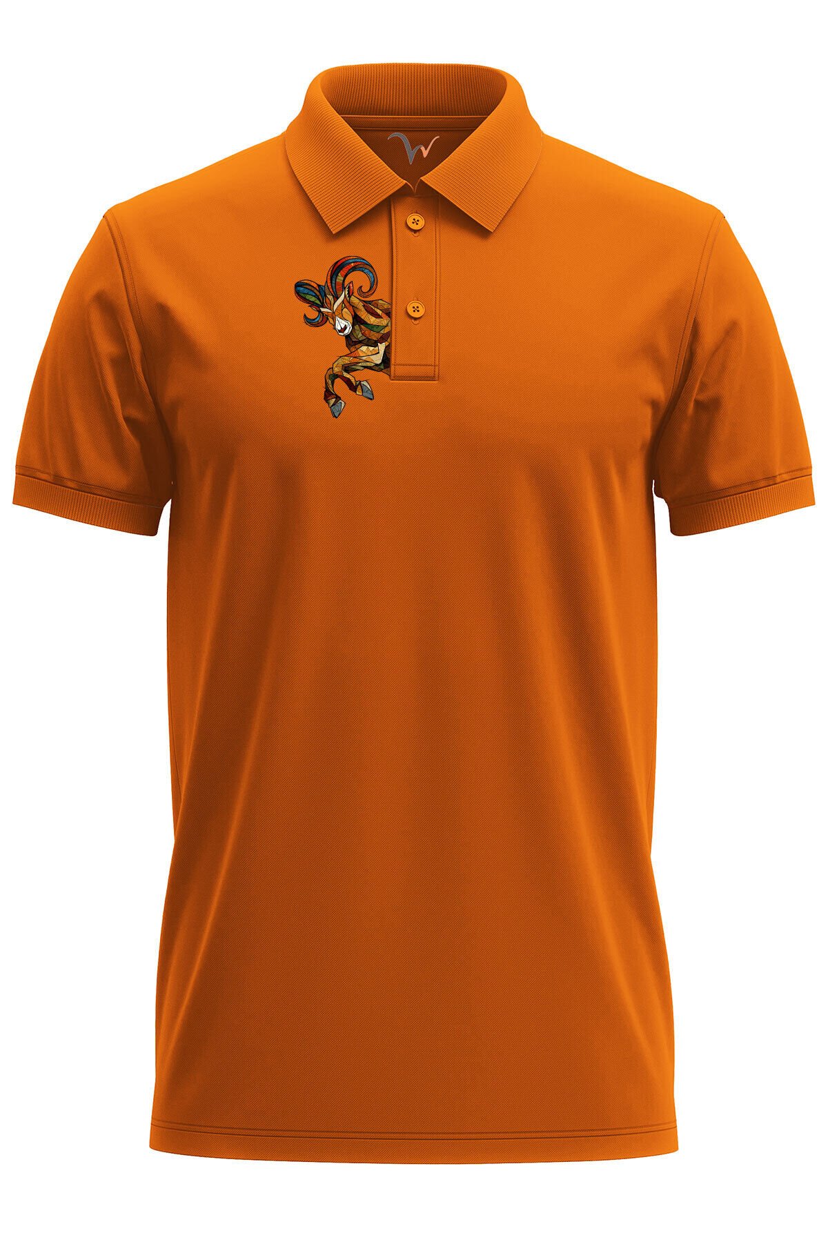 Outdoor Stil Dağ Keçisi Göğüs Baskılı Regular Fit %100 Pamuk Polo Yaka T-Shirt Turuncu - S