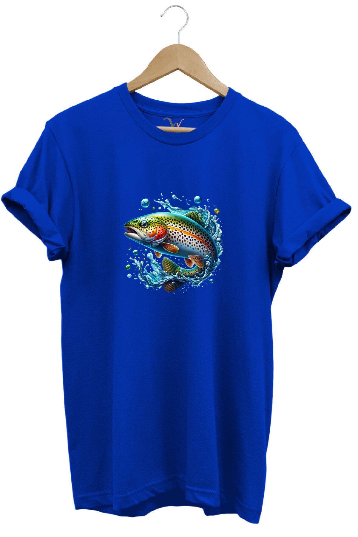 Fishing Avcılık Alabalık Balıkçılığı Baskılı %100 Pamuk Regular Fit Bisiklet Yaka Mavi T-shirt Mavi - XL