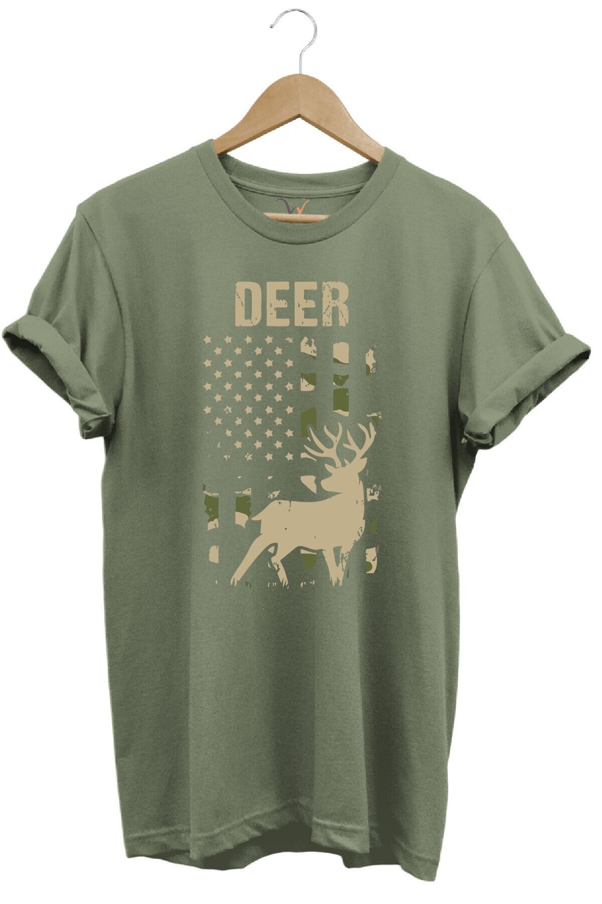 Avcılık Hunter Geyik Avcılığı Deer Hunt Baskılı Kamuflaj Desenli Regular Fit Haki T-shirt Haki Yeşil - L
