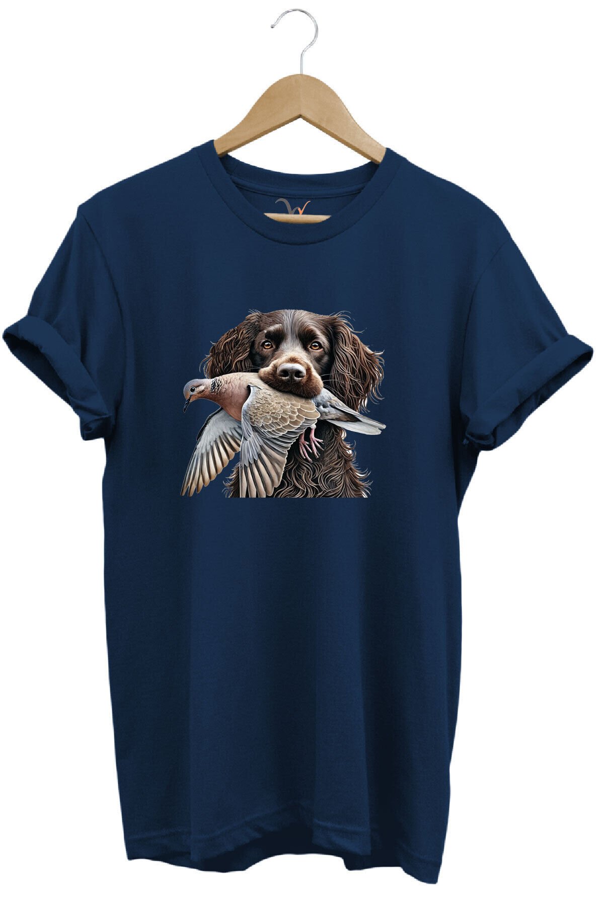 Avcılık Hunter Üveyik Kuşu ve Avcı Boykin Köpeği Tasarım Baskılı %100 Pamuk Regular Fit T-shirt Lacivert - 4XL