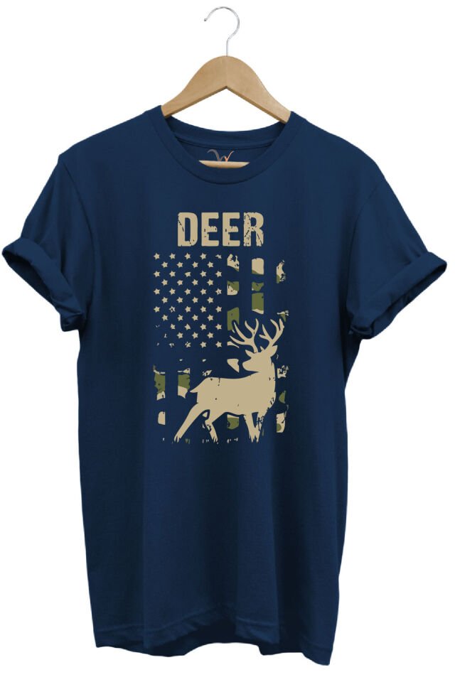 Avcılık Hunter Geyik Avcılığı Deer Hunt Baskılı Kamuflaj Desenli Regular Fit Haki T-shirt Lacivert - S