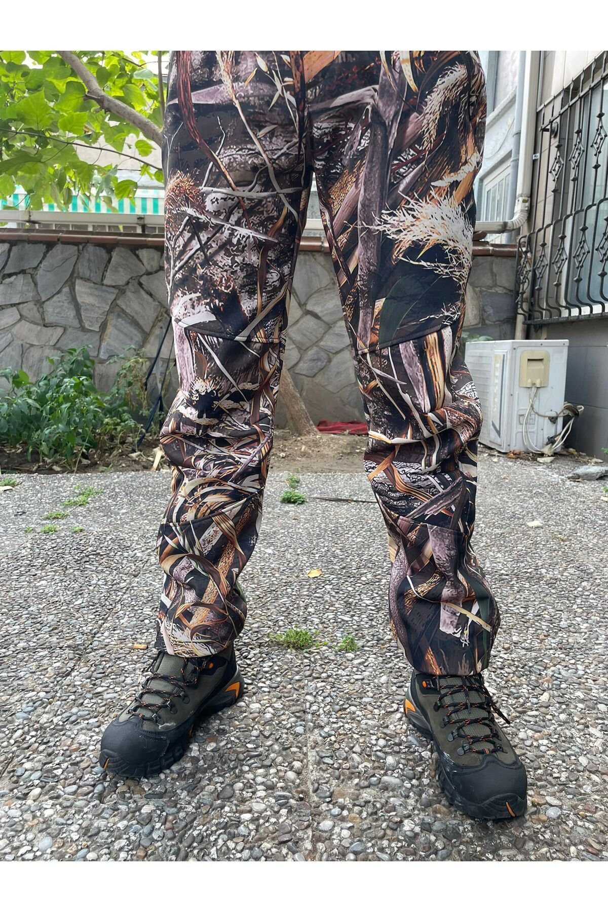 Outdoor Avcılık Kamuflaj Saz Desenli Softshel Kar Su Rüzgar Geçirmez Pantolon Kamuflaj - 4XL