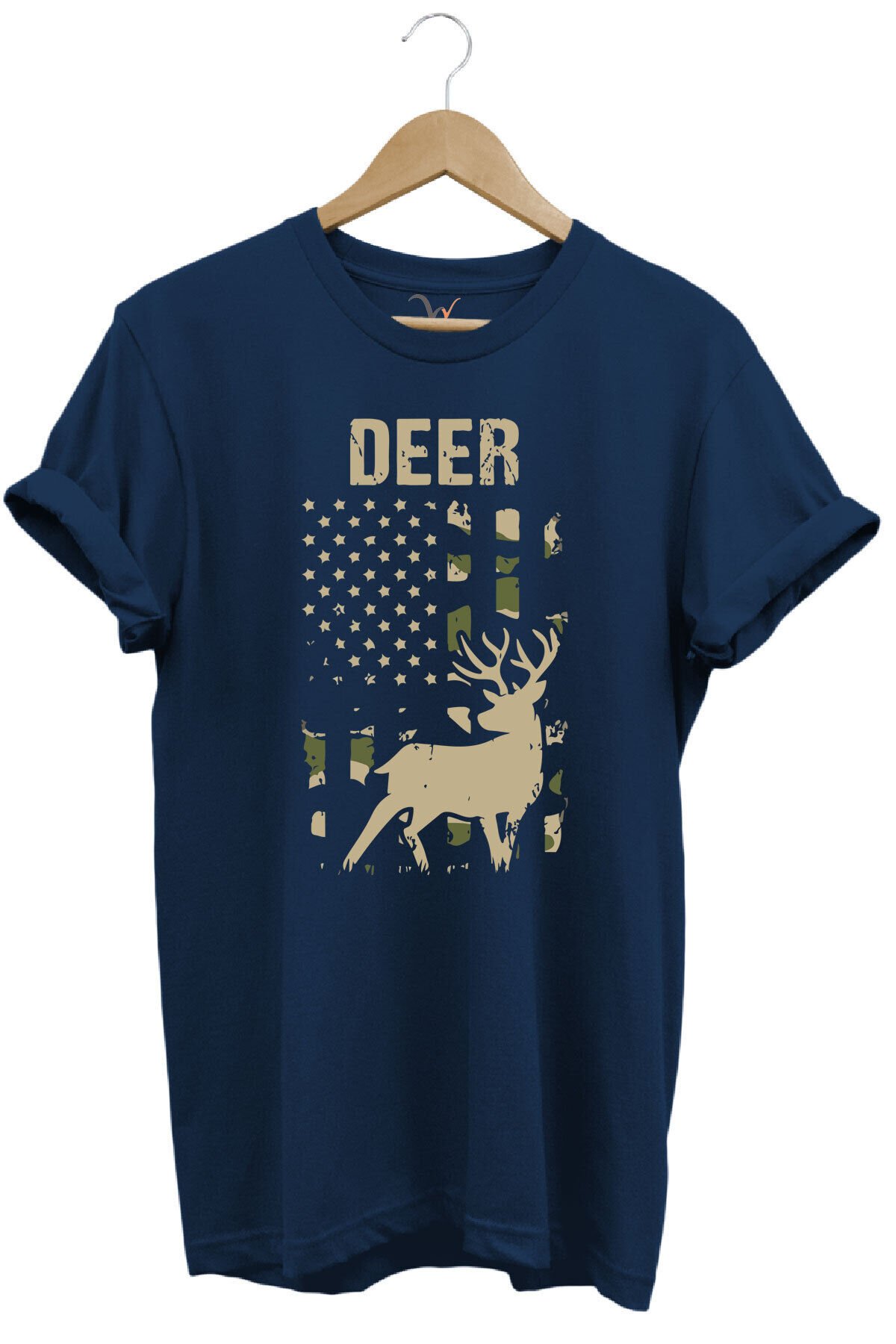 Avcılık Hunter Geyik Avcılığı Deer Hunt Baskılı Kamuflaj Desenli Regular Fit Haki T-shirt Lacivert - XL