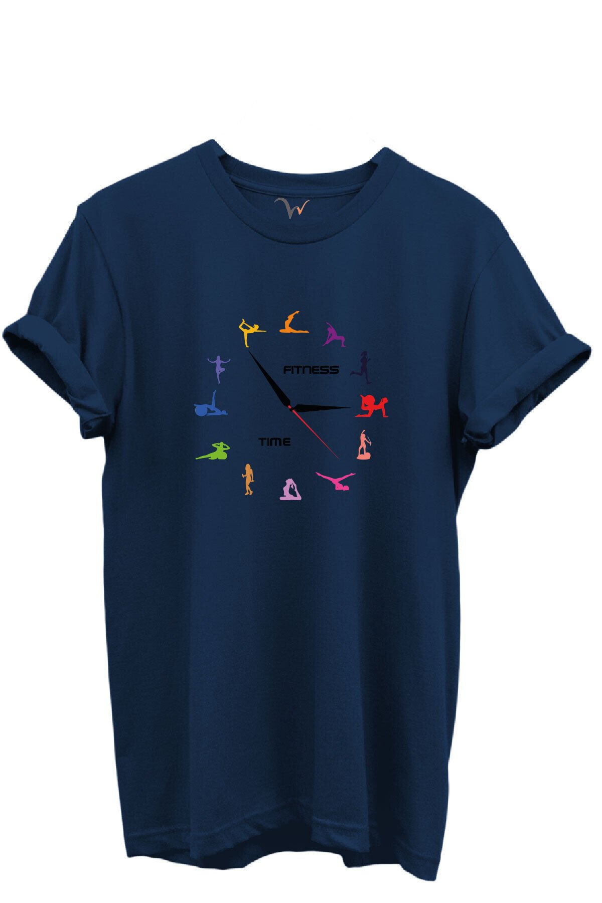 Fitness Time Spor ve Yoga Figürlü Renkli Tasarımlı %100 Pamuk Regular Fit Unisex T-Shirt Lacivert - 3XL