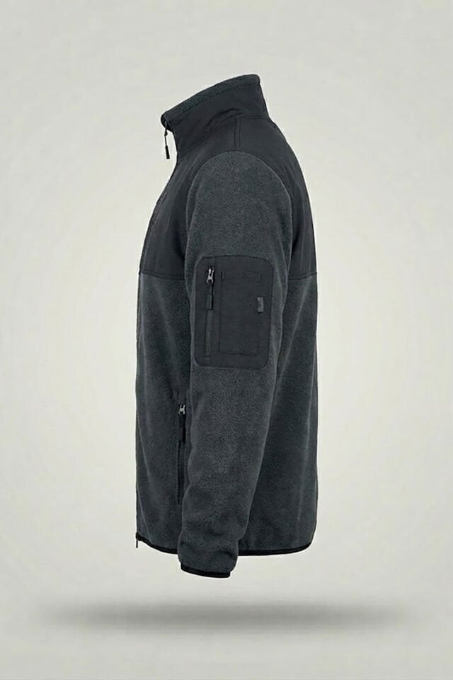 Avcılık Kamuflaf Desenli Hunter Yazı Baskılı Dik Yaka Garnili Softshell Polar Ceket Gri - 3XL