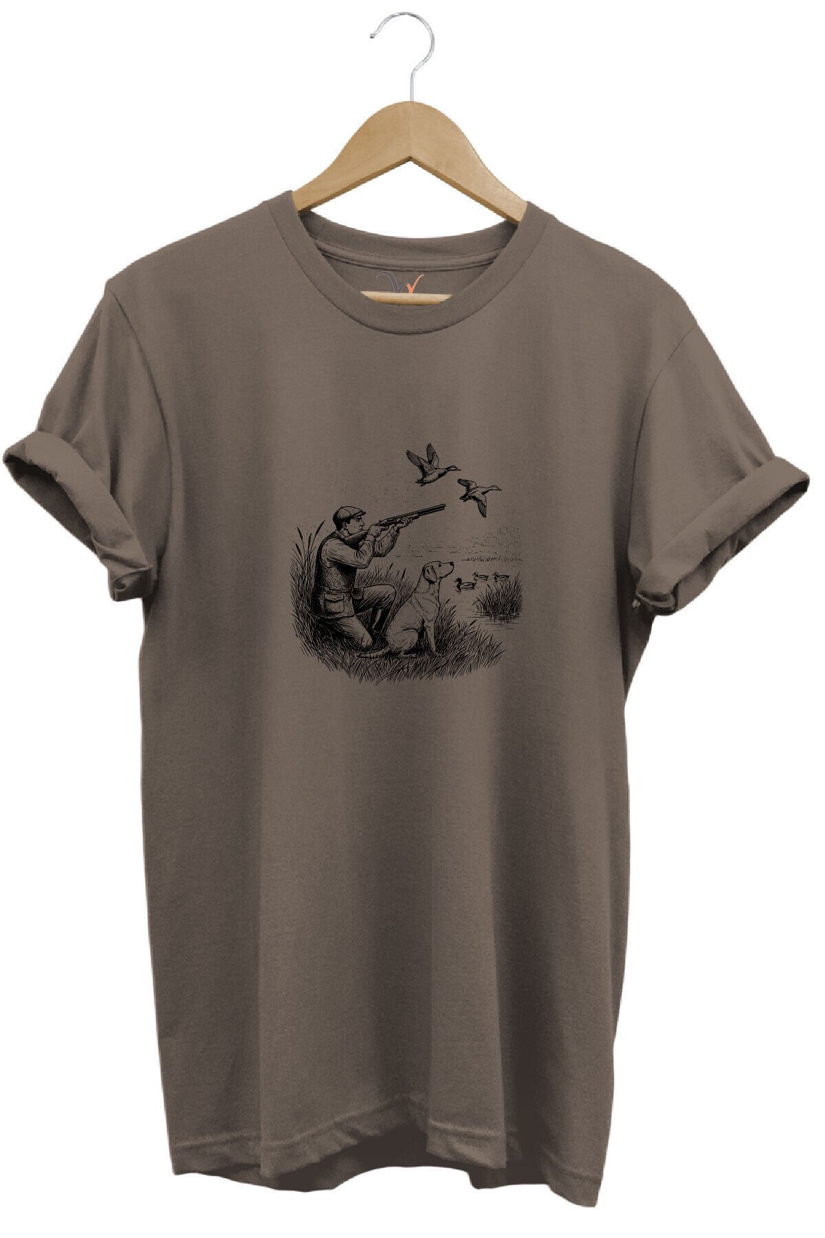 Hunting Avcılık Ördek Avı Baskılı Avcı ve Av Köpeği Regular Fit Bisiklet Yaka T-Shirt