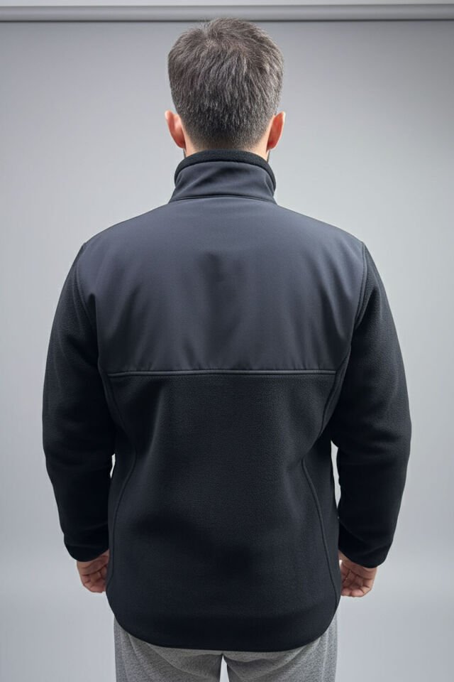 Avcılık Kamuflaf Desenli Hunter Yazı Baskılı Dik Yaka Garnili Softshell Polar Ceket Siyah - 2XL