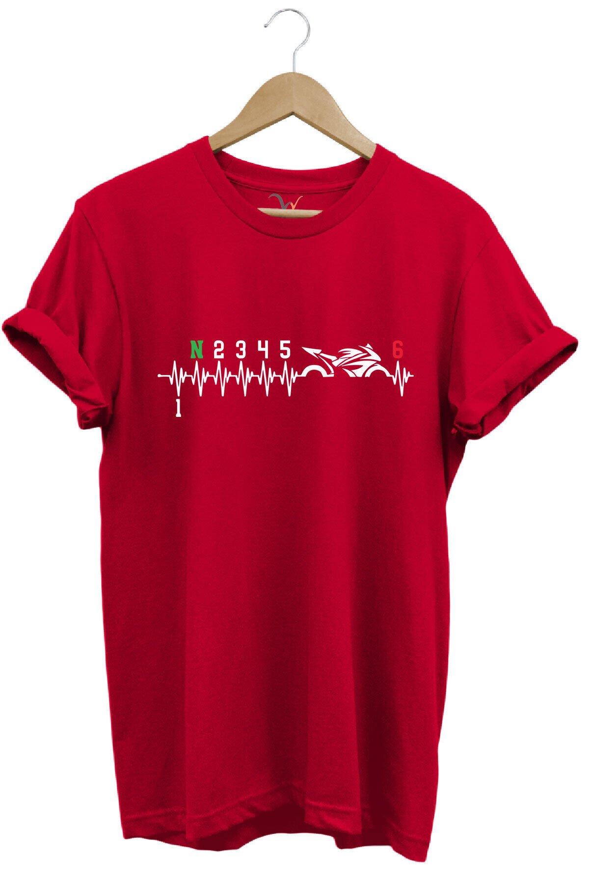 Motorcu Motorsiklet Kalp Ritmi Baskılı 1n23456 Regular Fit %100 Pamuk Kırmızı T-shirt Kırmızı - 3XL