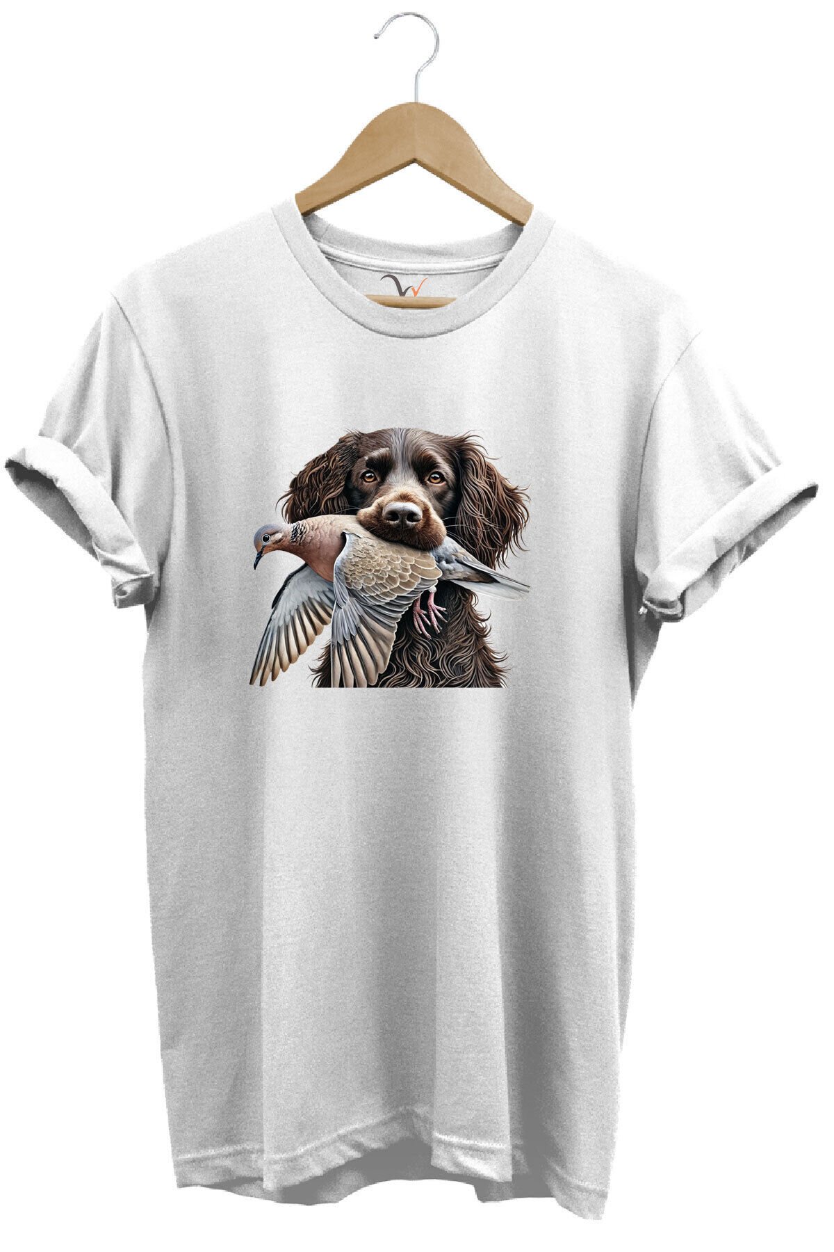 Avcılık Hunter Üveyik Kuşu ve Avcı Boykin Köpeği Tasarım Baskılı %100 Pamuk Regular Fit T-shirt Beyaz - XL