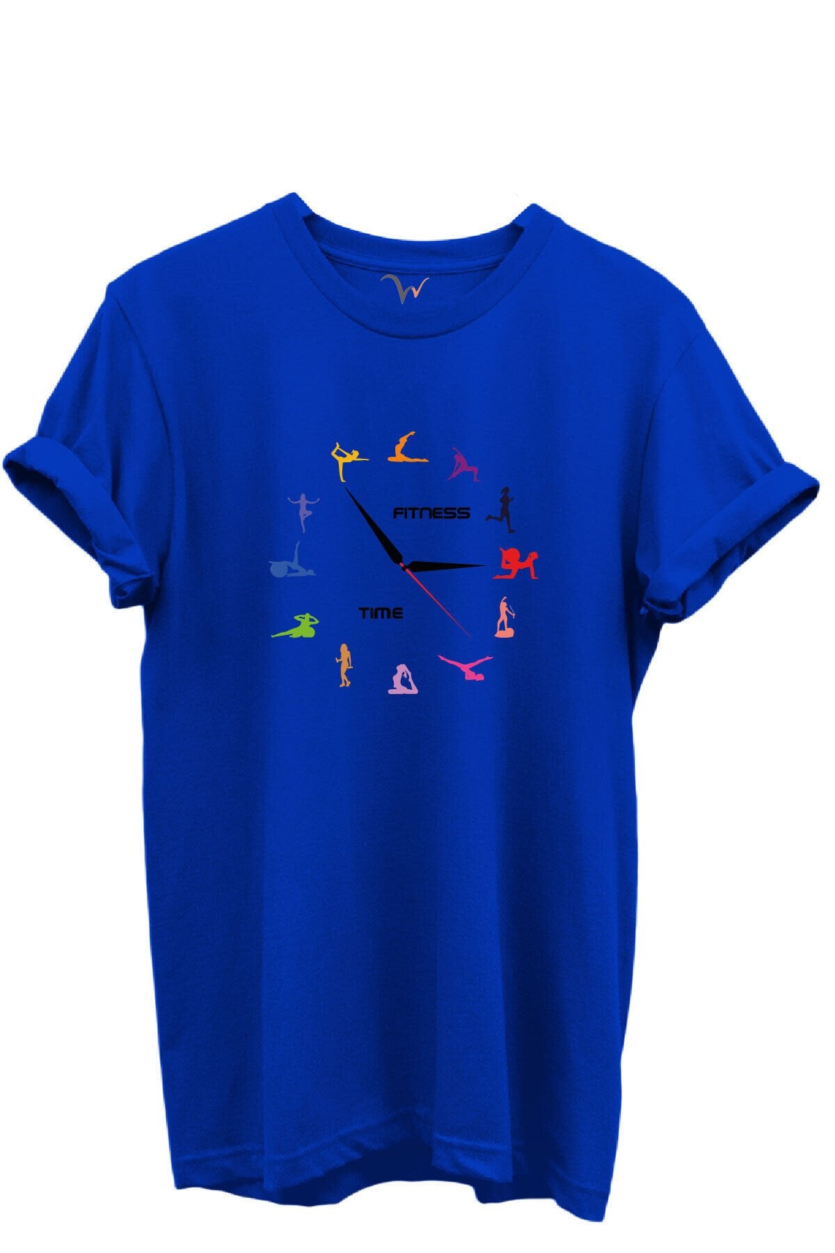 Fitness Time Spor ve Yoga Figürlü Renkli Tasarımlı %100 Pamuk Regular Fit Unisex T-Shirt Mavi - 2XL