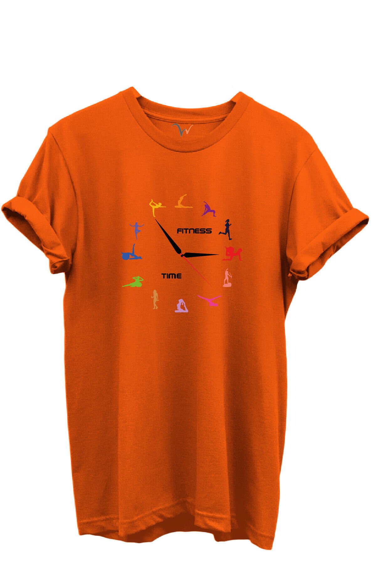 Fitness Time Spor ve Yoga Figürlü Renkli Tasarımlı %100 Pamuk Regular Fit Unisex T-Shirt Turuncu - S