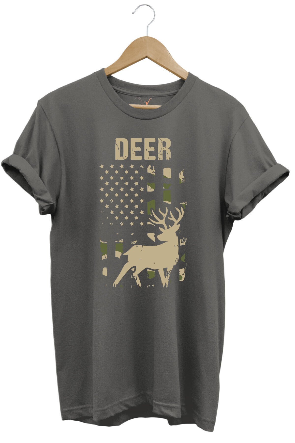 Avcılık Hunter Geyik Avcılığı Deer Hunt Baskılı Kamuflaj Desenli Regular Fit Haki T-shirt Antrasit - L