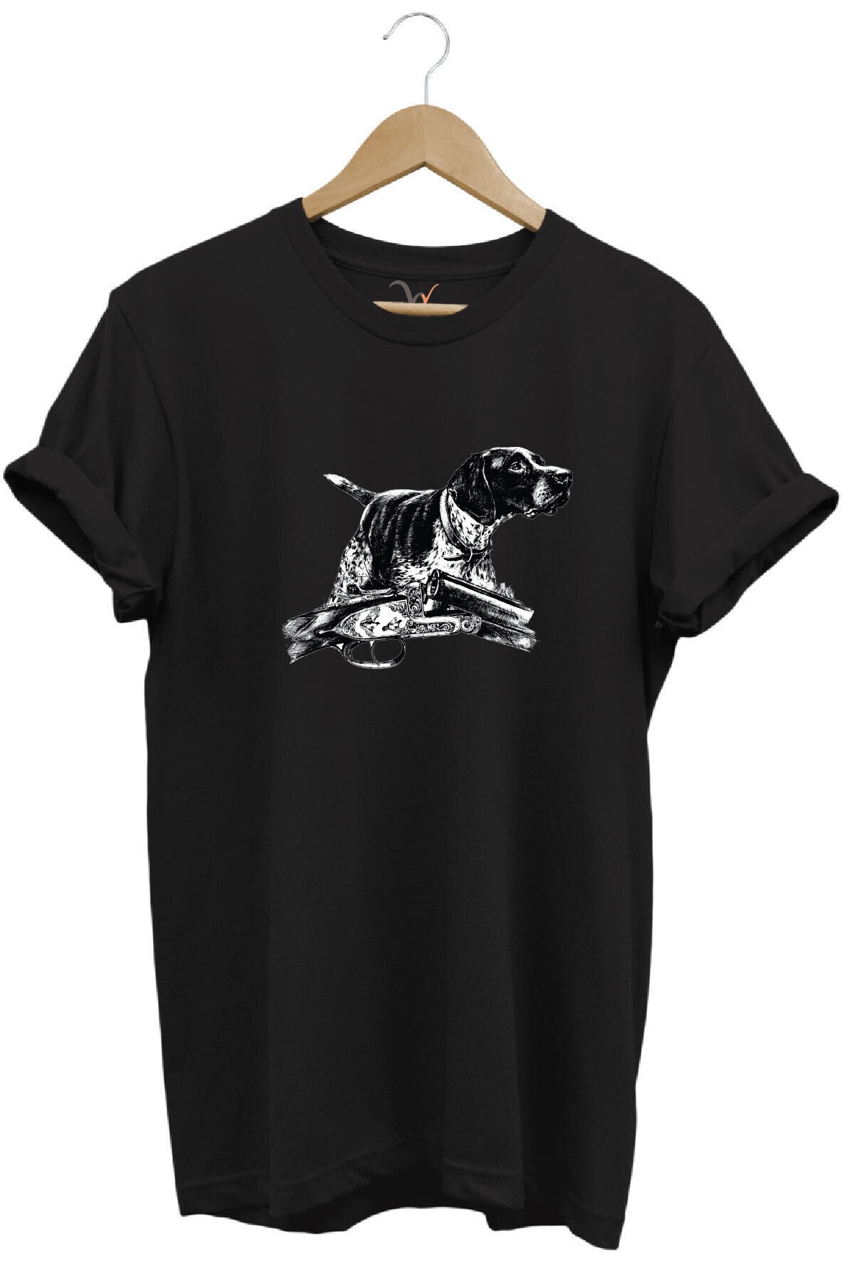Outdoor Avcılık Kurzhaar Köpeği Baskılı %100 Pamuk Regular Fit Bisiklet Yaka T-shirt Siyah - M