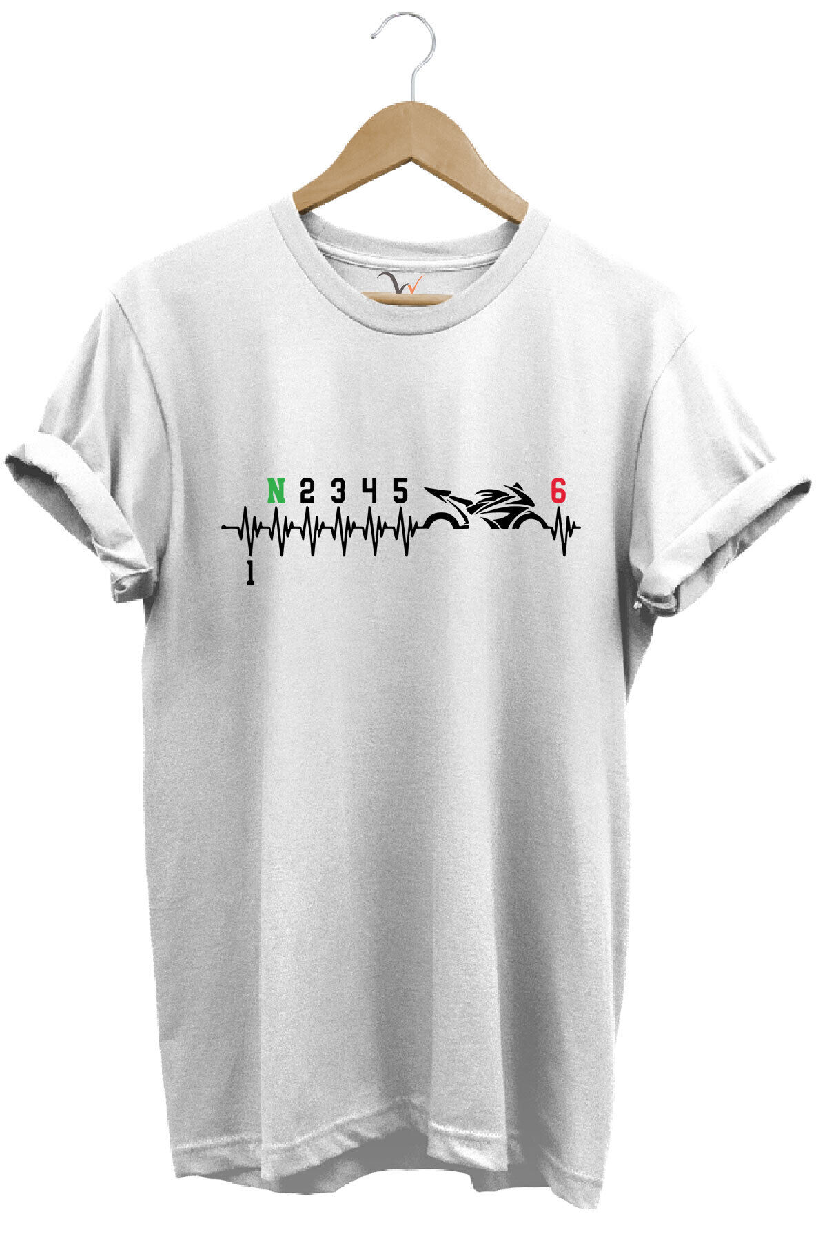 Motorcu Motorsiklet Kalp Ritmi Baskılı 1n23456 Regular Fit %100 Pamuk Kırmızı T-shirt Beyaz - L