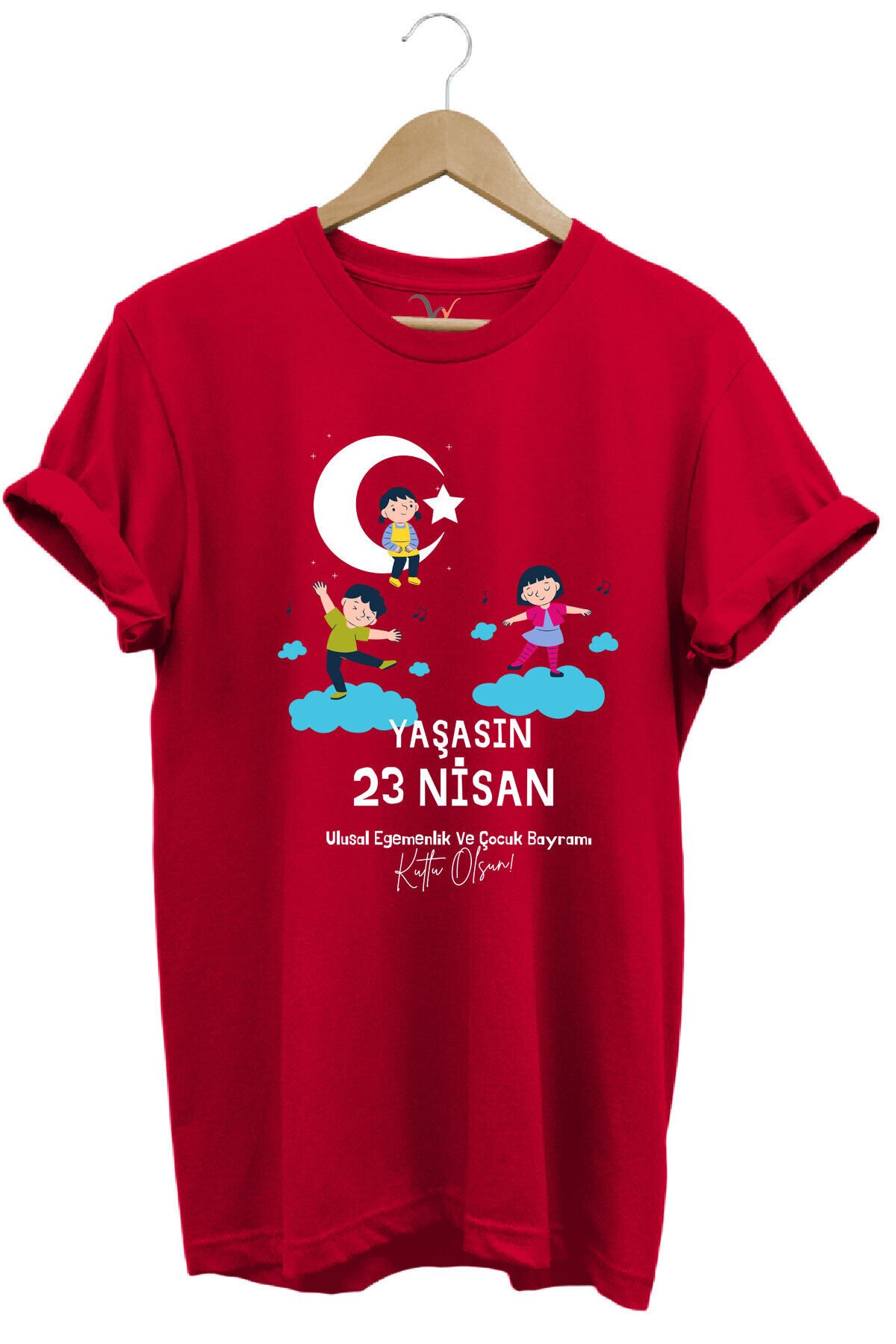 23 Nisan Çocuk Bayramı Baskılı %100 Pamuk Regular Fit Bisiklet Yaka Premium Kırmızı T-shirt Kırmızı - S