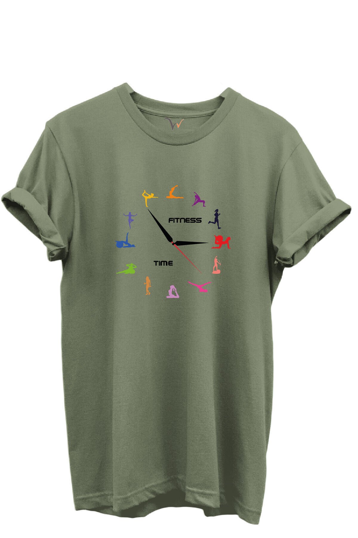Fitness Time Spor ve Yoga Figürlü Renkli Tasarımlı %100 Pamuk Regular Fit Unisex T-Shirt Haki - M