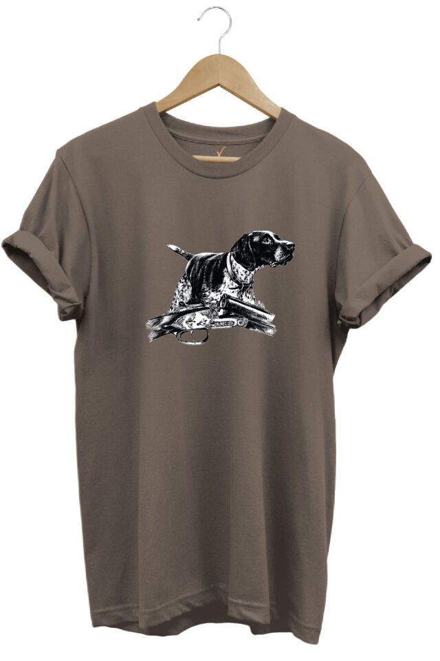 Outdoor Avcılık Kurzhaar Köpeği Baskılı %100 Pamuk Regular Fit Bisiklet Yaka T-shirt Kahverengi - S