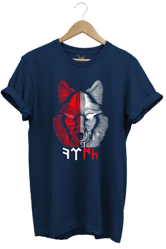 TÜRKİYE Bozkurt Göktürkçe TÜRK Yazısı ve Kurt Baskılı Kırmızı Beyaz %100 Pamuk Regular Fit T-shirt Lacivert - 3XL