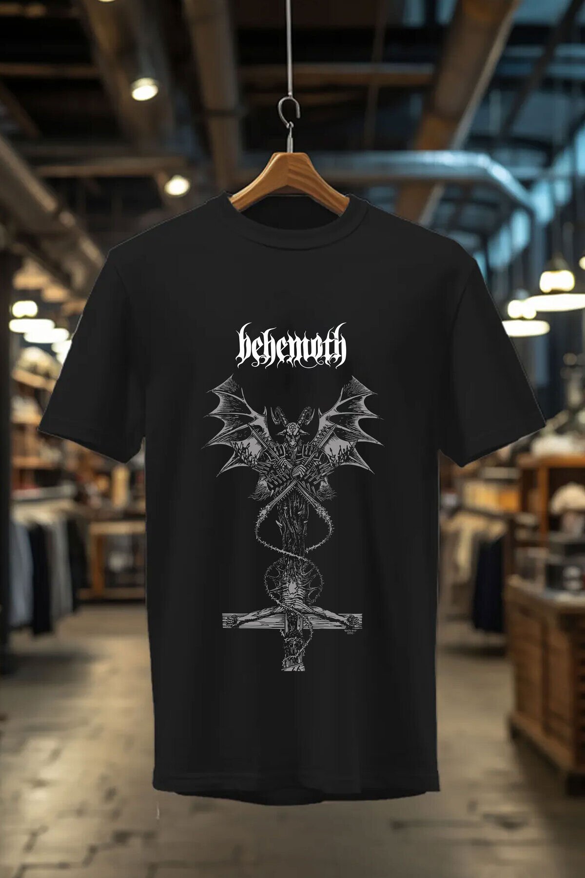 Behemoth Streetwear Baskılı %100 Pamuk Bisiklet Yaka Siyah T-shirt Siyah - M