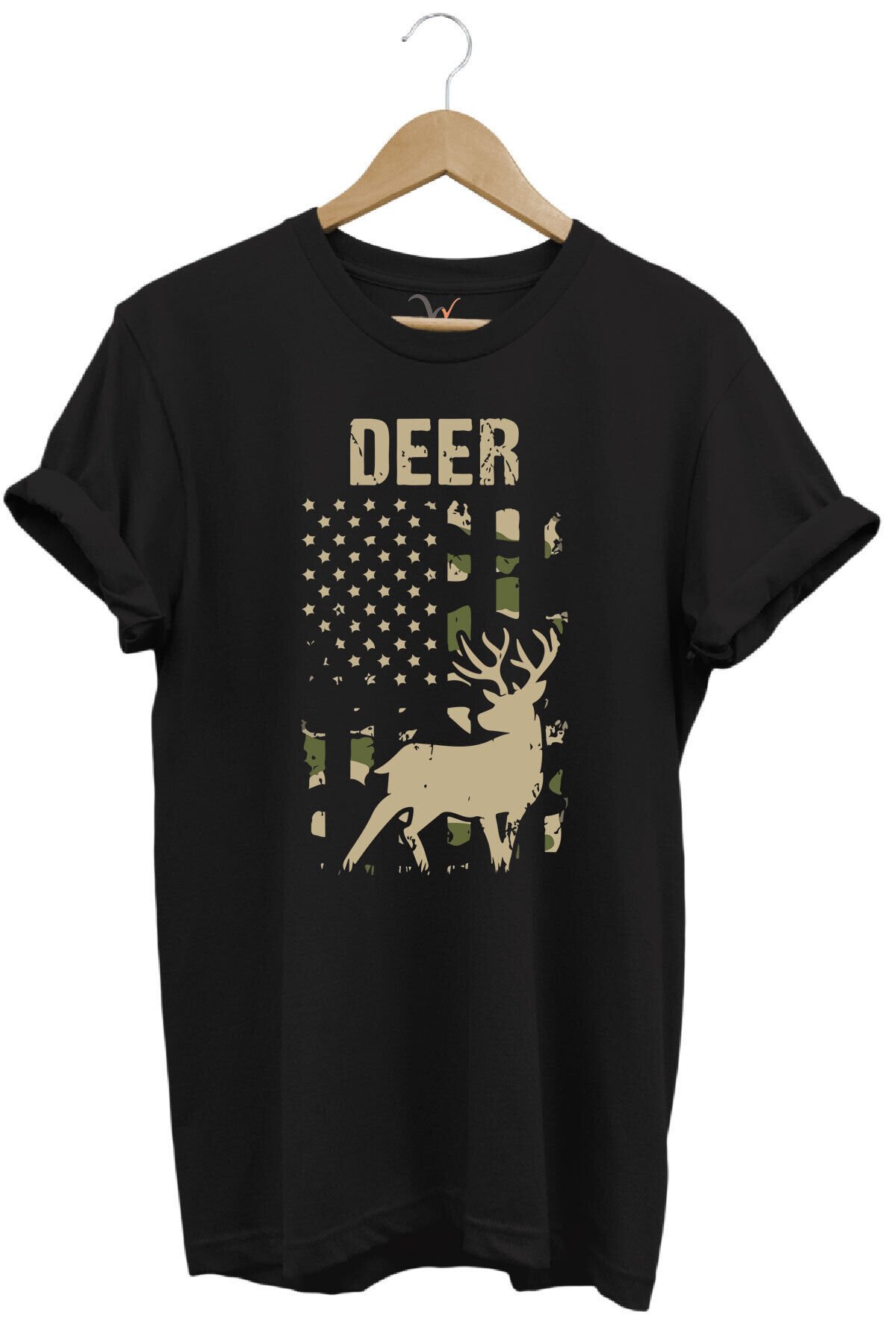 Avcılık Hunter Geyik Avcılığı Deer Hunt Baskılı Kamuflaj Desenli Regular Fit Haki T-shirt Siyah - XL