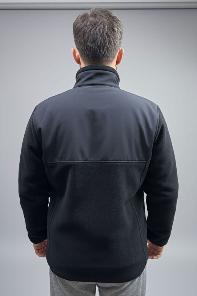 Avcılık Ördek Baskılı Dik Yaka Garnili Siyah Softshell Polar Ceket