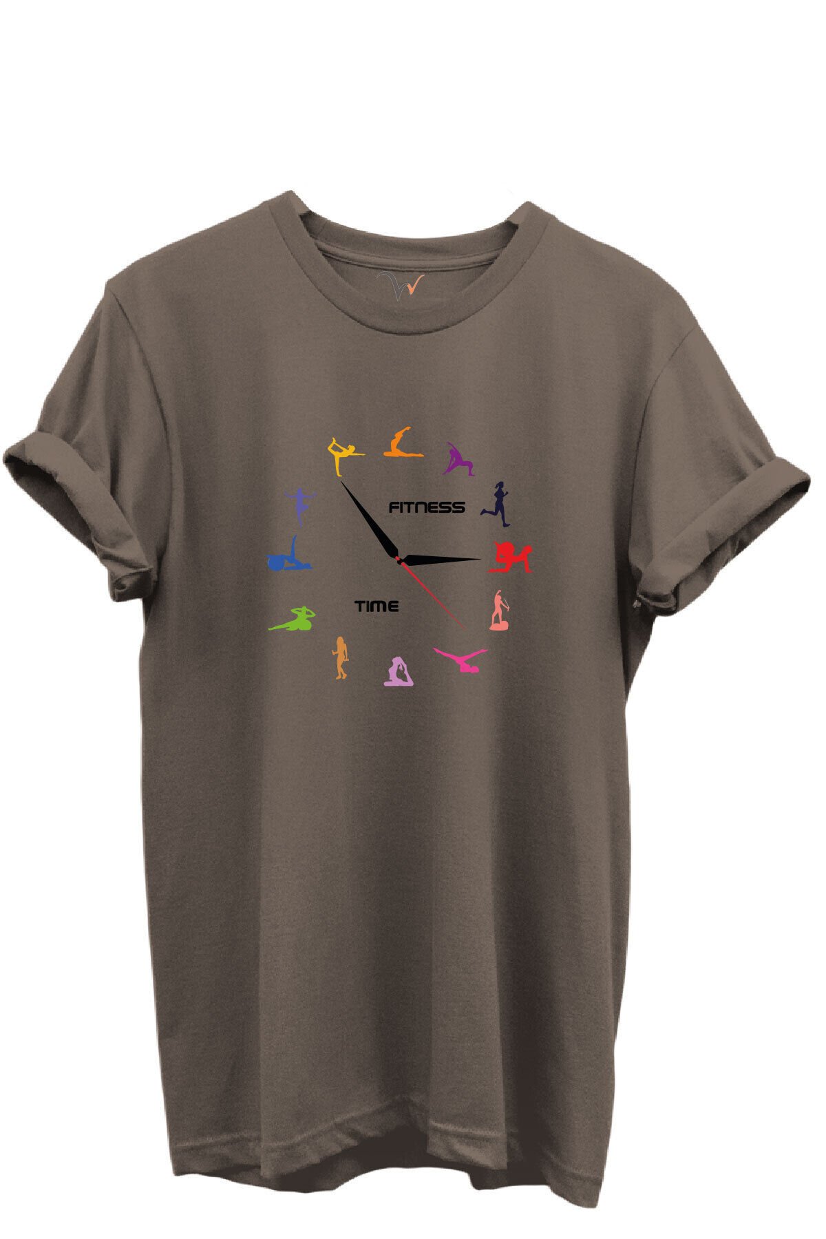 Fitness Time Spor ve Yoga Figürlü Renkli Tasarımlı %100 Pamuk Regular Fit Unisex T-Shirt Kahverengi - M