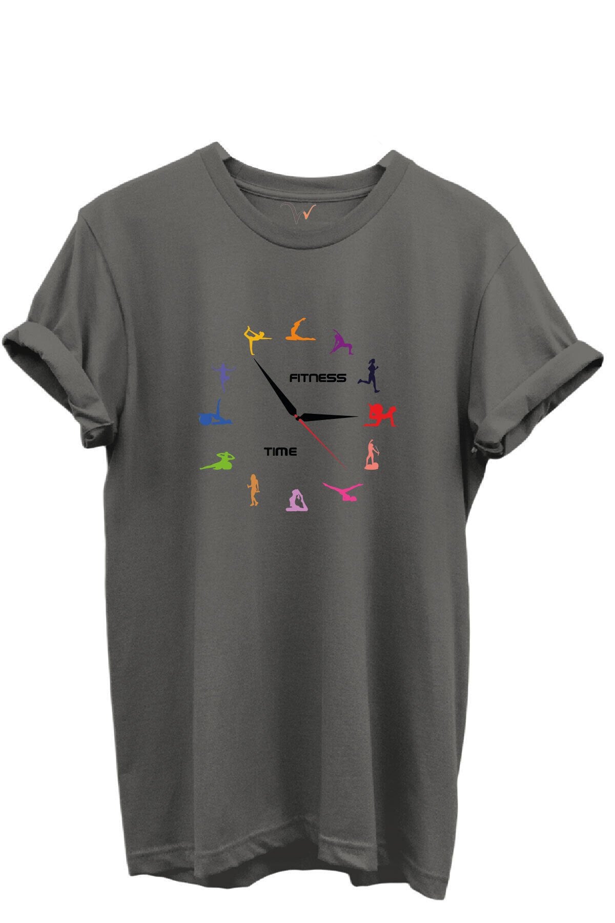 Fitness Time Spor ve Yoga Figürlü Renkli Tasarımlı %100 Pamuk Regular Fit Unisex T-Shirt Gri - S
