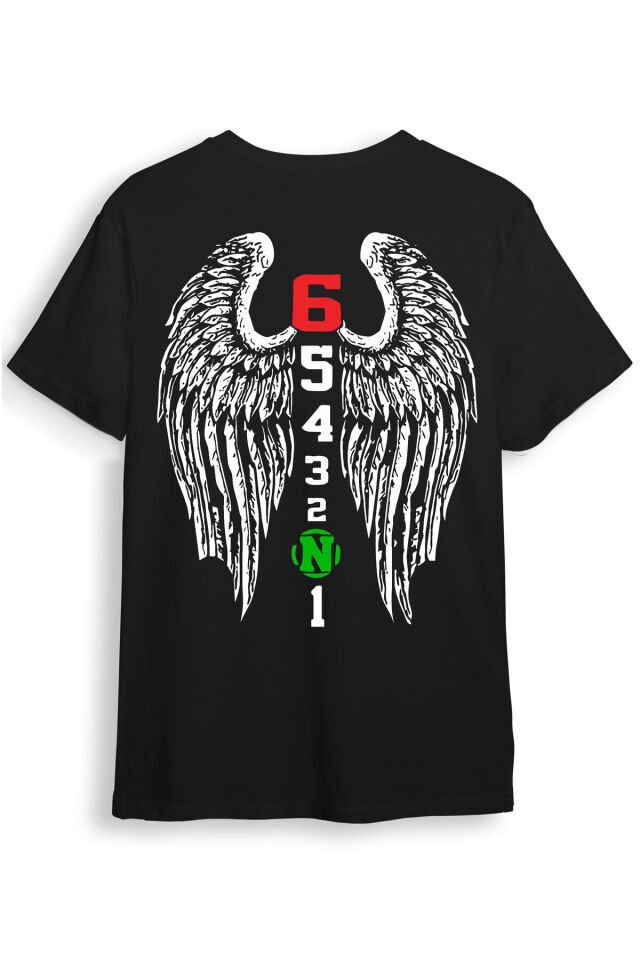 Motorcu Motorsiklet Tasarım Baskılı Sırt Kanat Detaylı One Down Five Up 1N23456 Regular Fit T-Shirt Siyah - L