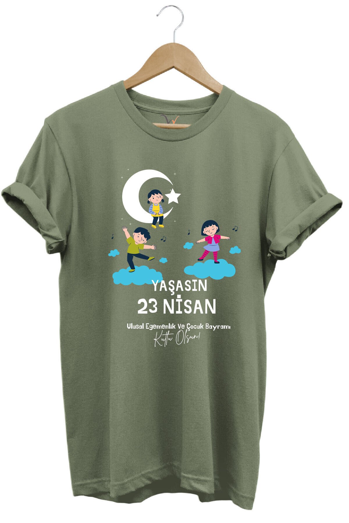 23 Nisan Çocuk Bayramı Baskılı %100 Pamuk Regular Fit Bisiklet Yaka Premium Kırmızı T-shirt Haki - 3XL