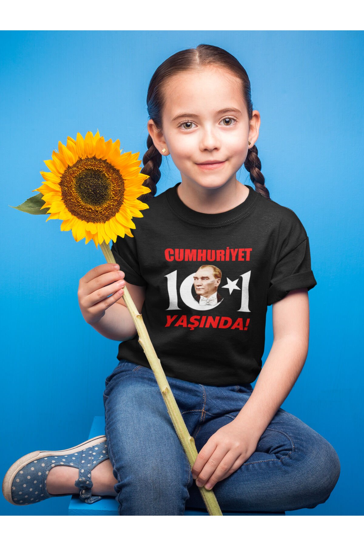 29 Ekim Cumhuriyet Bayramı 101. Yıl Kutlama Çocuk Regular Fit %100 Pamuk Siyah T-shirt Siyah - 3-4 Yaş