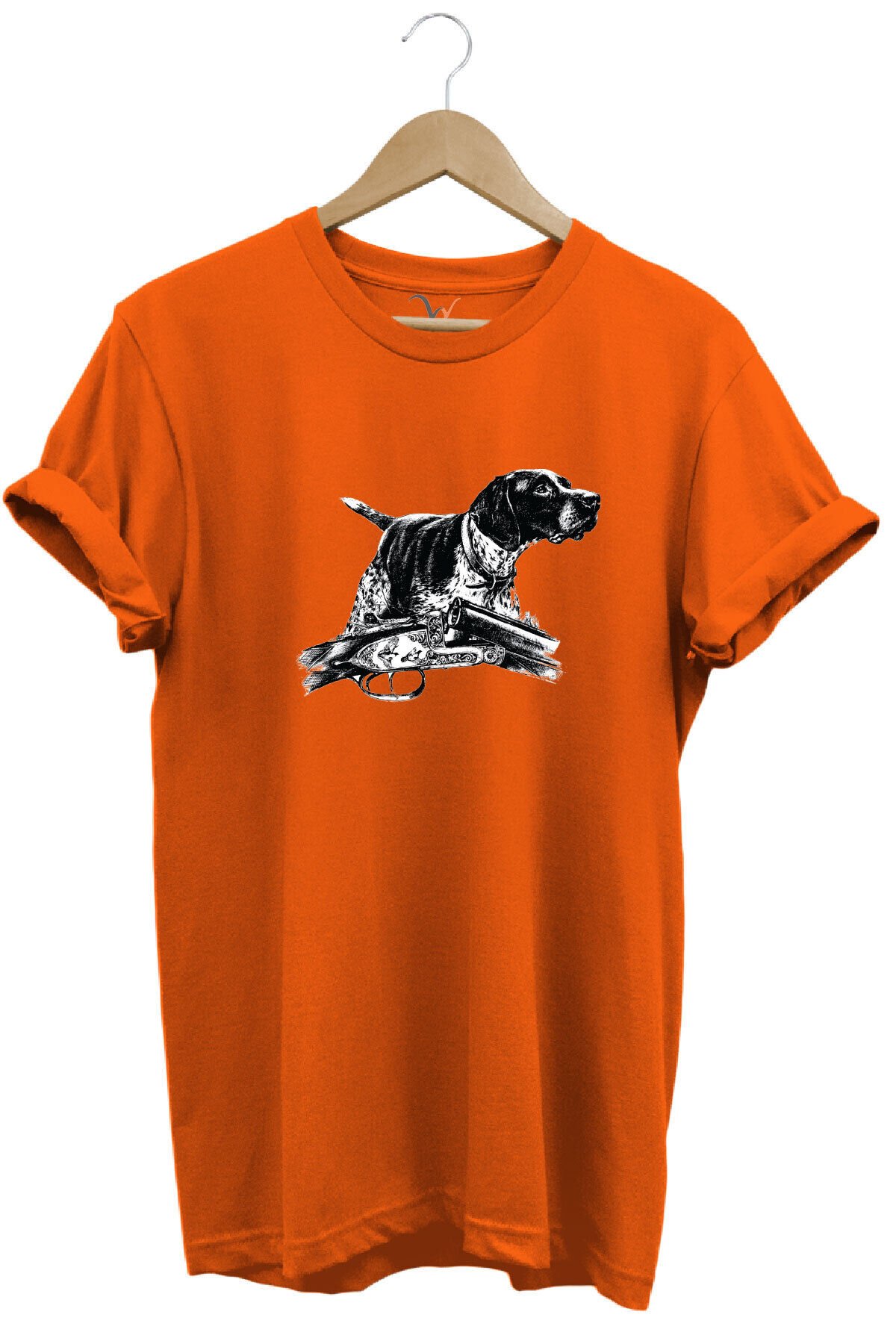 Outdoor Avcılık Kurzhaar Köpeği Baskılı %100 Pamuk Regular Fit Bisiklet Yaka T-shirt Turuncu - 3XL